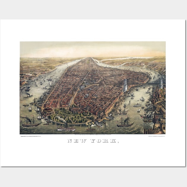 Antique map of New York City with Manhattan and the Brooklyn Bridge Wall Art by MasterpieceCafe